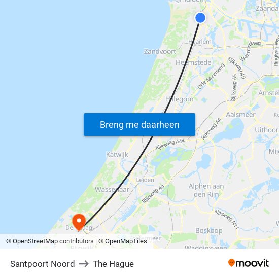 Santpoort Noord to The Hague map