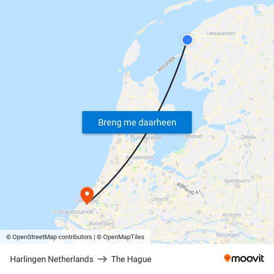 Harlingen Netherlands to The Hague map