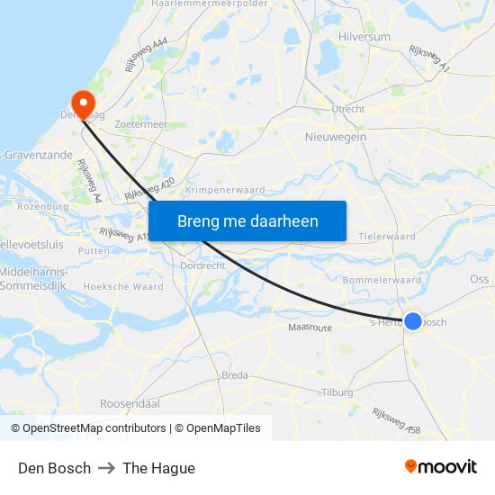 Den Bosch to The Hague map