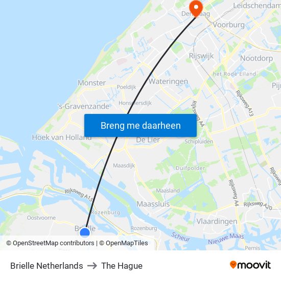 Brielle Netherlands to The Hague map