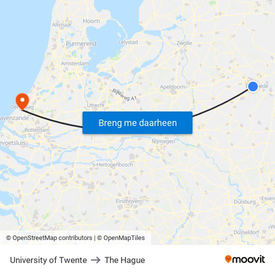 University of Twente to The Hague map