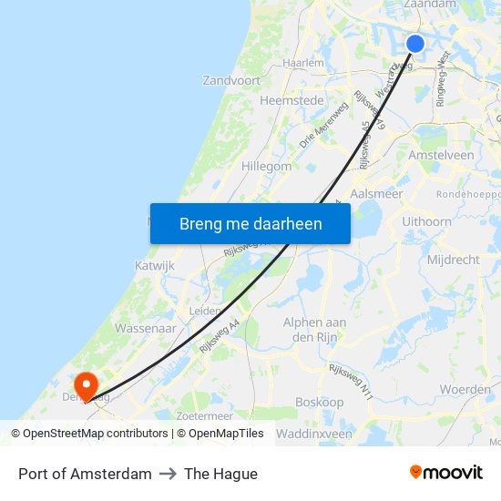 Port of Amsterdam to The Hague map