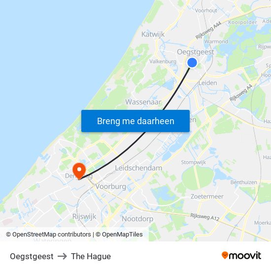 Oegstgeest to The Hague map
