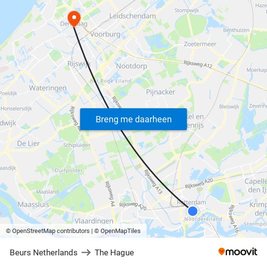 Beurs Netherlands to The Hague map