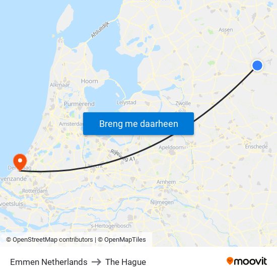 Emmen Netherlands to The Hague map