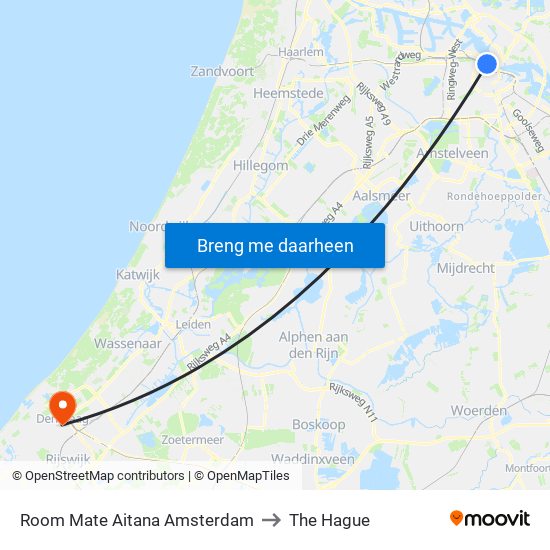 Room Mate Aitana Amsterdam to The Hague map