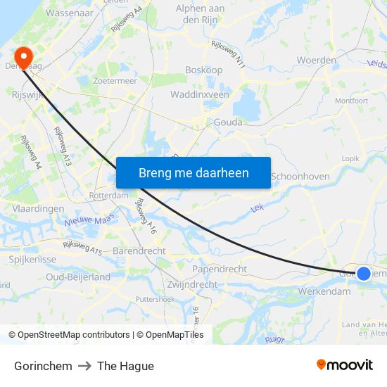 Gorinchem to The Hague map
