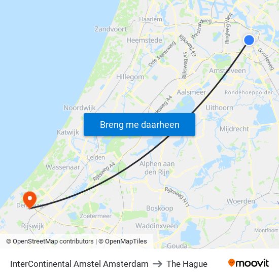 InterContinental Amstel Amsterdam to The Hague map