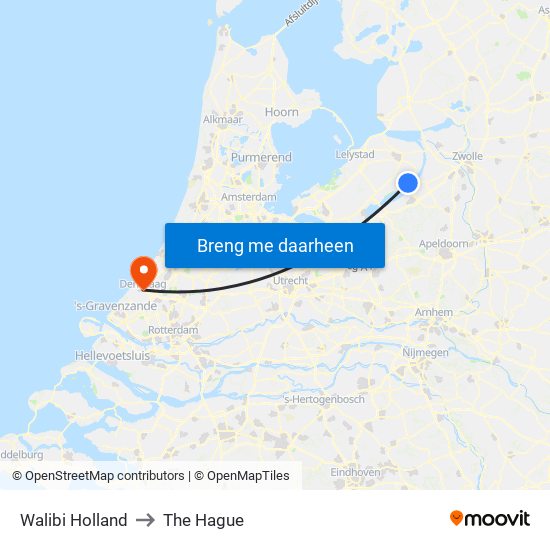 Walibi Holland to The Hague map