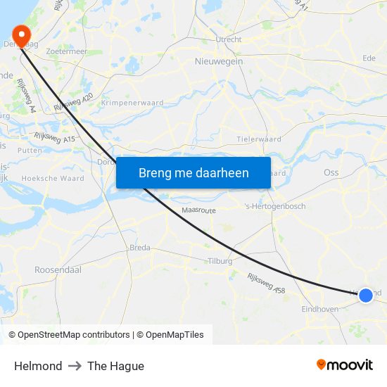 Helmond to The Hague map