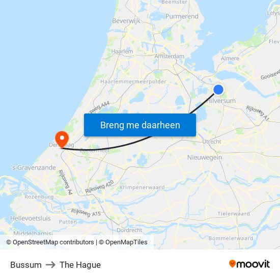 Bussum to The Hague map