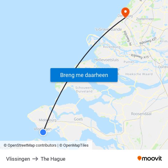 Vlissingen to The Hague map