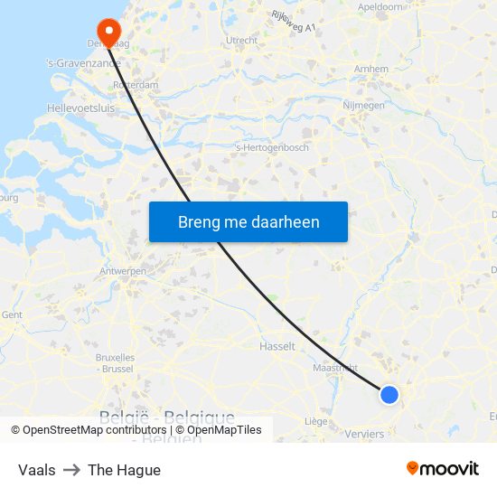 Vaals to The Hague map