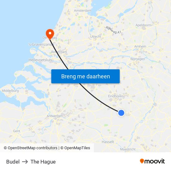Budel to The Hague map