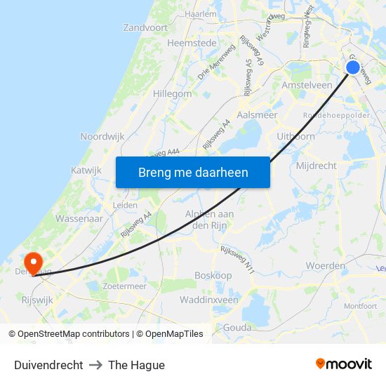 Duivendrecht to The Hague map
