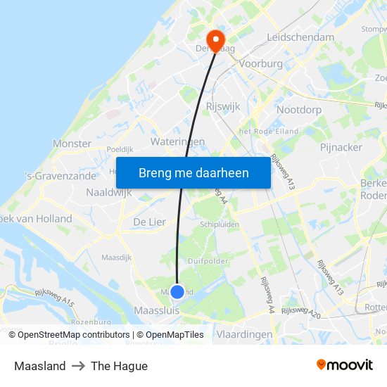 Maasland to The Hague map