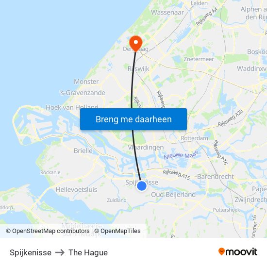 Spijkenisse to The Hague map