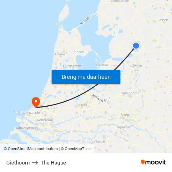 Giethoorn to The Hague map