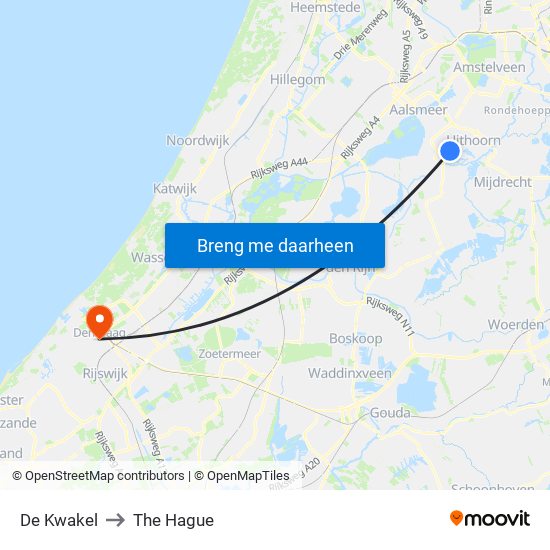 De Kwakel to The Hague map