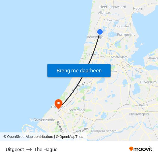 Uitgeest to The Hague map