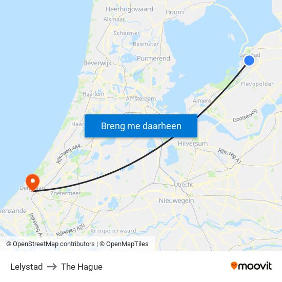 Lelystad to The Hague map