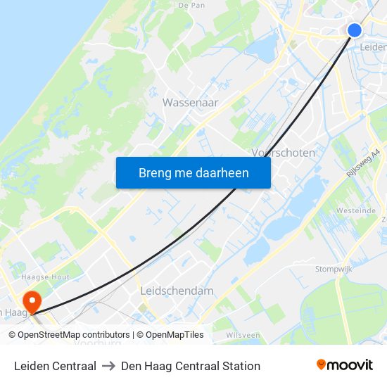 Leiden Centraal to Den Haag Centraal Station map