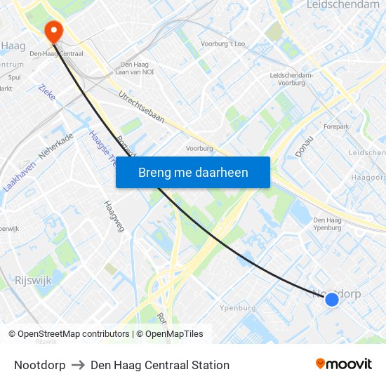 Nootdorp to Den Haag Centraal Station map