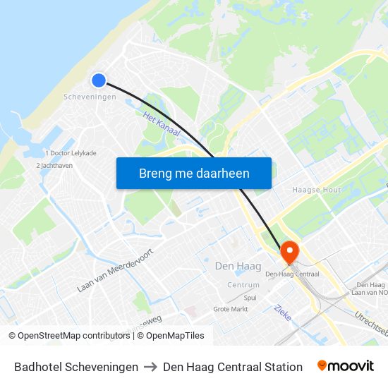 Badhotel Scheveningen to Den Haag Centraal Station map