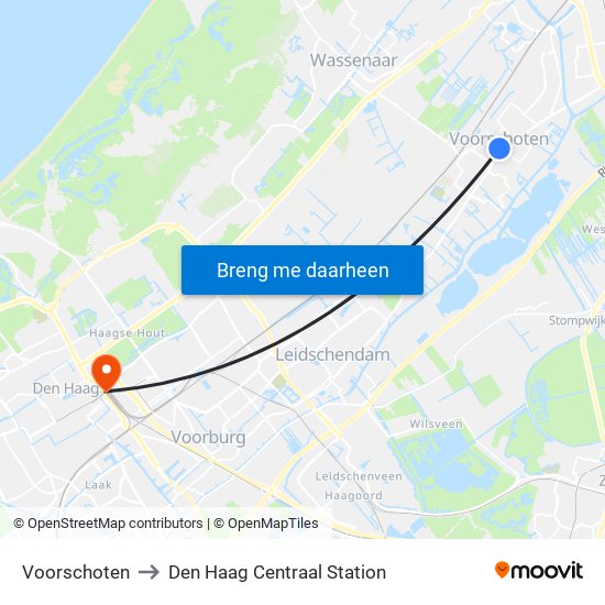 Voorschoten to Den Haag Centraal Station map