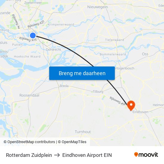 Rotterdam Zuidplein to Eindhoven Airport EIN map