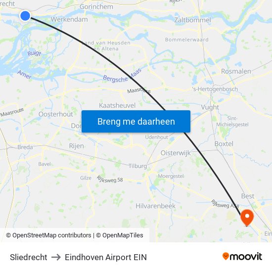 Sliedrecht to Eindhoven Airport EIN map