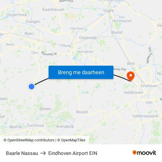 Baarle Nassau to Eindhoven Airport EIN map