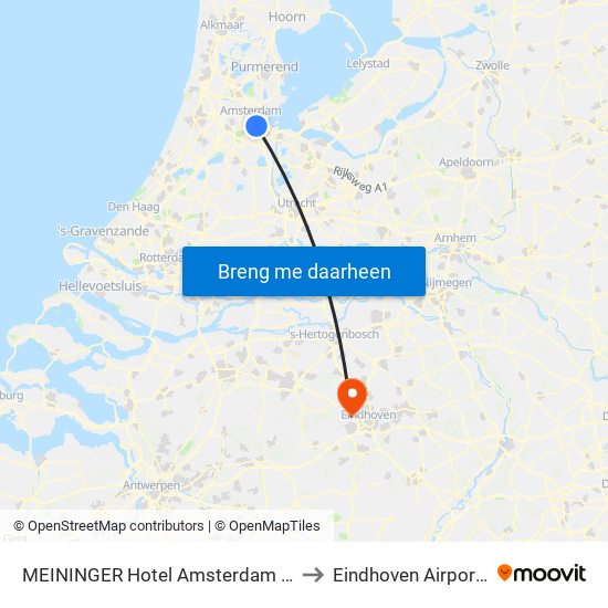 MEININGER Hotel Amsterdam Amstel to Eindhoven Airport EIN map