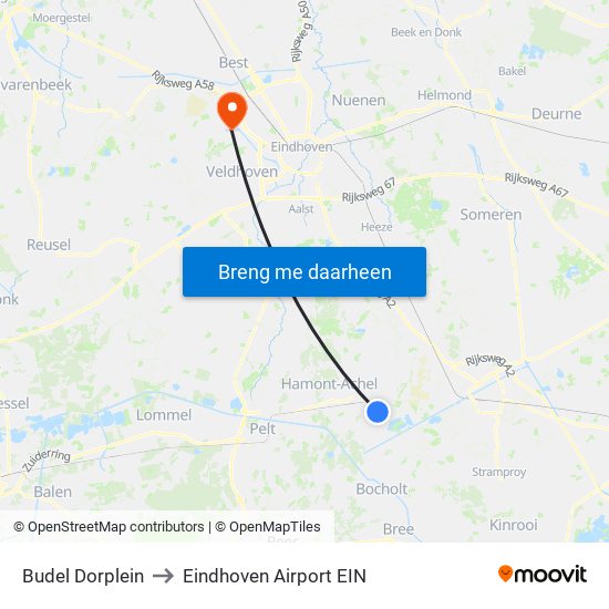 Budel Dorplein to Eindhoven Airport EIN map