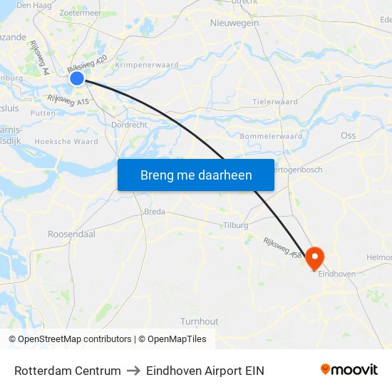 Rotterdam Centrum to Eindhoven Airport EIN map