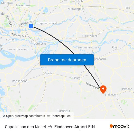 Capelle aan den IJssel to Eindhoven Airport EIN map