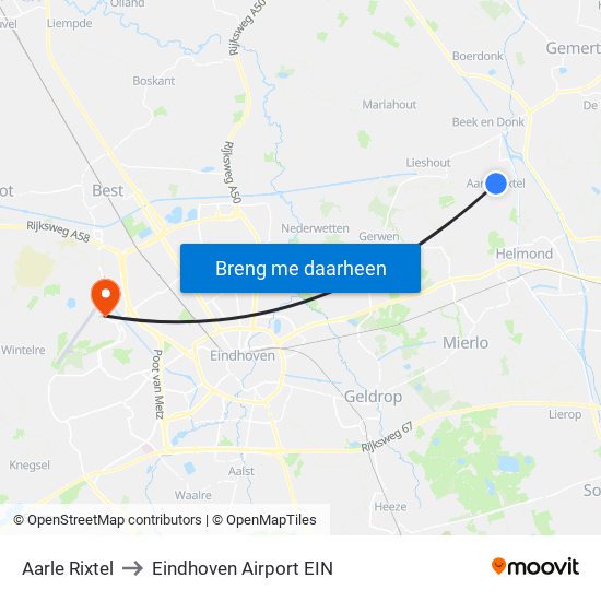 Aarle Rixtel to Eindhoven Airport EIN map