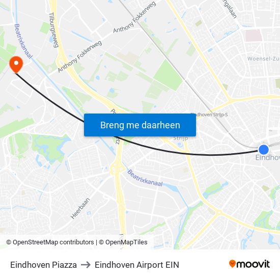 Eindhoven Piazza to Eindhoven Airport EIN map