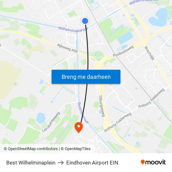 Best Wilhelminaplein to Eindhoven Airport EIN map