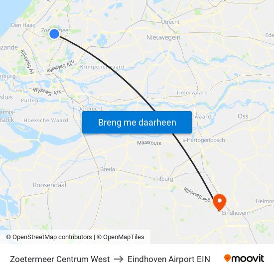 Zoetermeer Centrum West to Eindhoven Airport EIN map