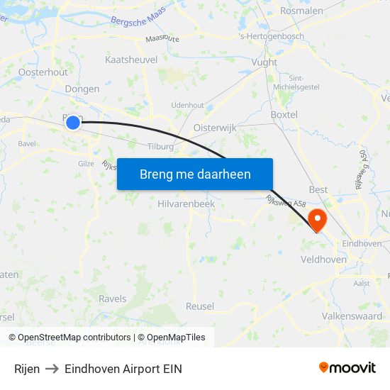 Rijen to Eindhoven Airport EIN map
