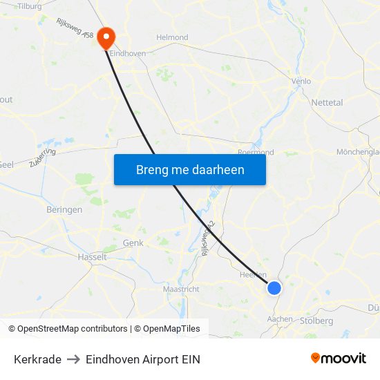 Kerkrade to Eindhoven Airport EIN map