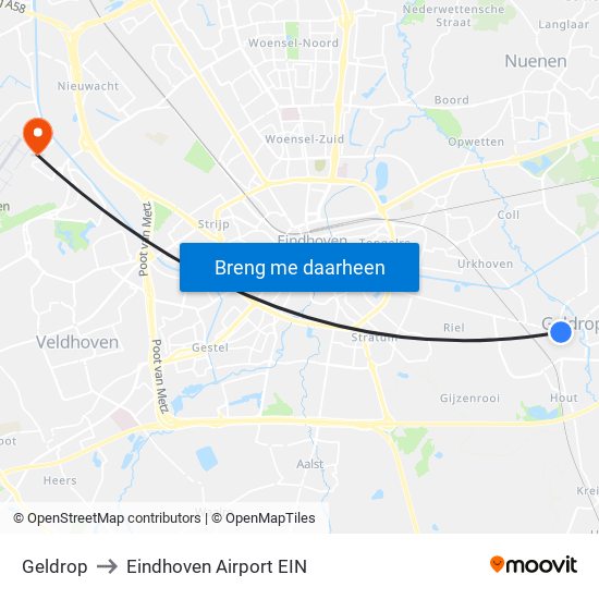 Geldrop to Eindhoven Airport EIN map