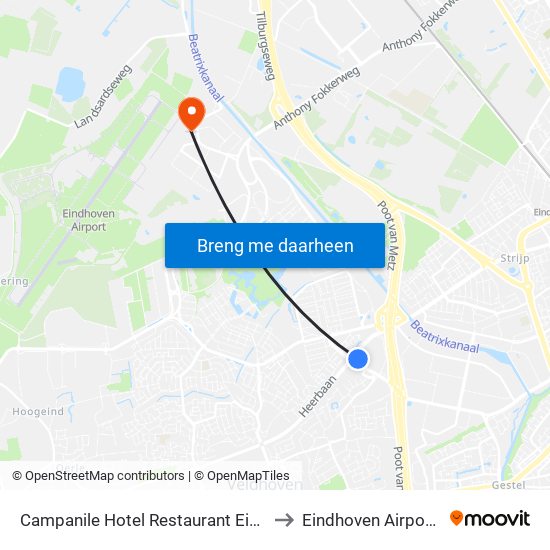 Campanile Hotel Restaurant Eindhoven to Eindhoven Airport EIN map