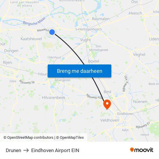 Drunen to Eindhoven Airport EIN map