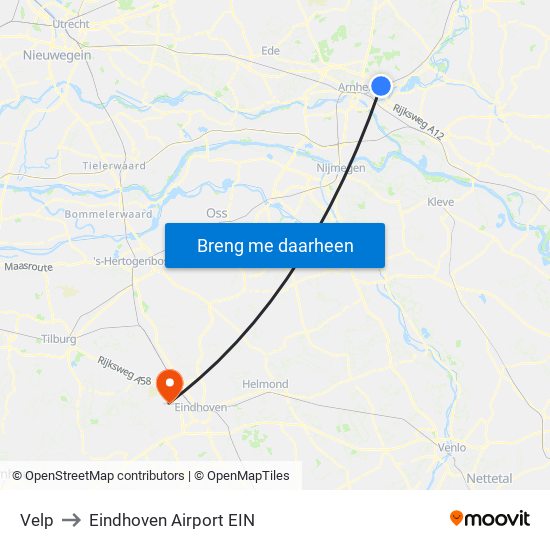 Velp to Eindhoven Airport EIN map