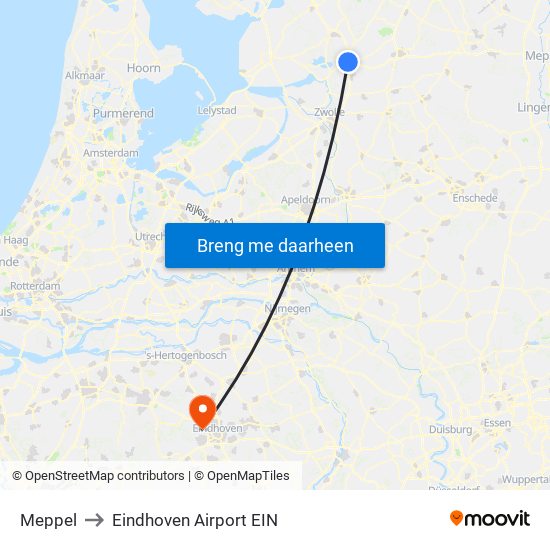 Meppel to Eindhoven Airport EIN map