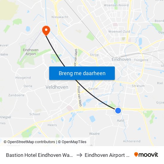 Bastion Hotel Eindhoven Waalre to Eindhoven Airport EIN map