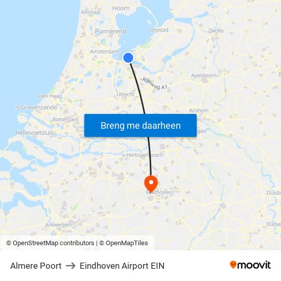 Almere Poort to Eindhoven Airport EIN map