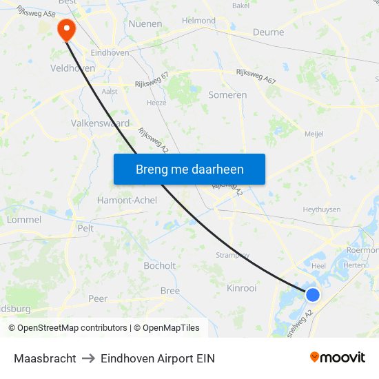Maasbracht to Eindhoven Airport EIN map